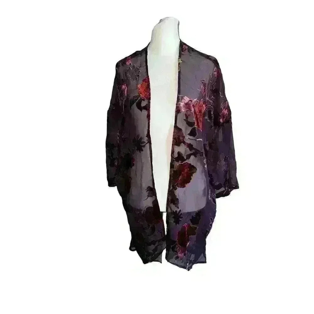 NWT Ivory Love Women Red Purple Velvet Kimono Size Small Medium